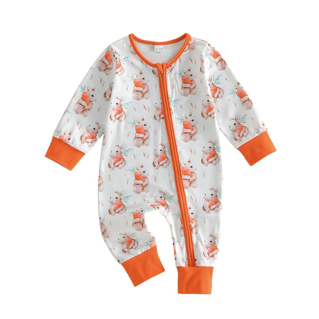 Nibbcoa Newborn Boy Outfits Bunny Jumpsuit Long Sleeve Zipper Romper Rabbit Bodysuit Easter One Piece Outfit (White, 9-12 Months)