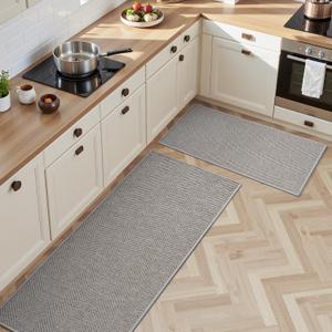 AMOAMI Kitchen Rugs and Mats, Non Slip Washable Kitchen Mats for Floor, Absorbent Quick Dry Kitchen Runner for in Front of SinkKitchen Rugs Sets of 2, 20"*30"+20"*47", Grey