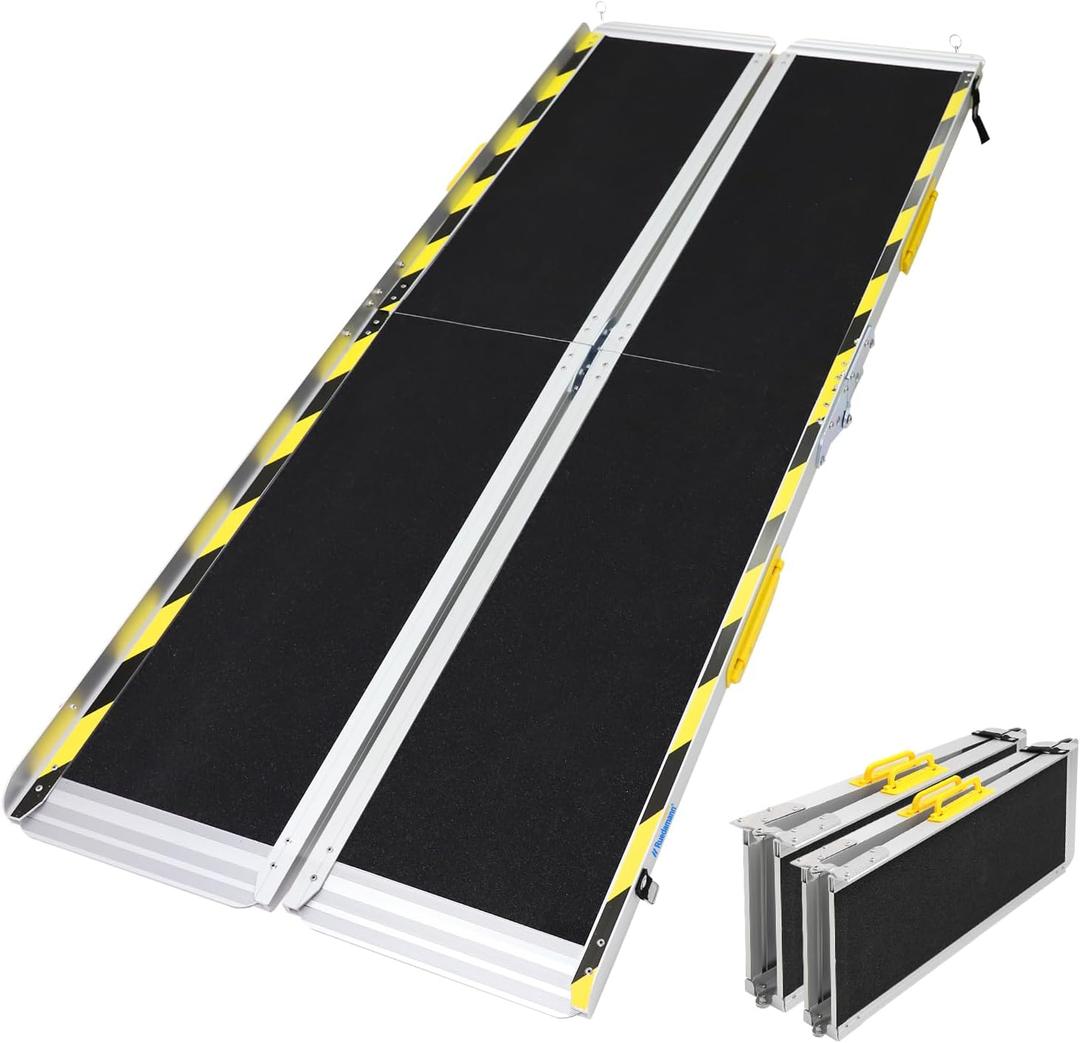 Ruedamann 6FT Wheelchair Ramp, Portable Wheel Chair Ramp for Home Entrance, Non-Slip Aluminum Folding Handicap Ramps for Wheelchairs, Strollers, Scooters, Stairs, Steps, Curbs, Doorways