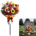 Stake Graves Cemetery Decorations - Metal Memorial Grave Marker,Sunflower Rose Garden Stakes Tombstone Decor, Artificial Cemetery Metal Flowers for Cemetery Outdoors Yard Garden (Yellow)