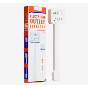 Electrical Outlet Extender Stick, 3 AC Outlets with 4 USB Port, 17-26 Inch Adjustable Length, 360° Rotating Plug, Wall Socket Expander for Hard-to-Reach Outlets Behind Couch, Nightstand, Bed, Desk