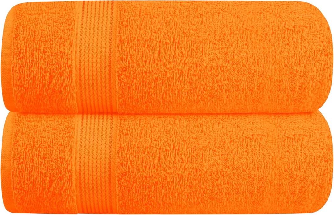 Belizzi Home Cotton 2 Pack Oversized Bath Towel Set 28x55 inches, Large Bath Towels, Ultra Absorbant Compact Quickdry & Lightweight Towel, Ideal for Gym Travel Camp Pool - Orange