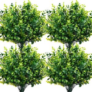 CEWOR Artificial Boxwood Stems 24 Pack Artificial Plants for Outdoor UV Resistant Faux Plants Fake Eucalyptus Shrubs for Room Decor Indoor Outdoor