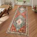 Lahome Boho Tribal 2x5 Kitchen Runner Rugs Non Skid Washable, Soft Runners for Hallways, Oriental Long Bathroom Floor Throw Carpet Runner for Entryway Laundry Room Bedroom (Rust/Dull Teal,2x5ft)