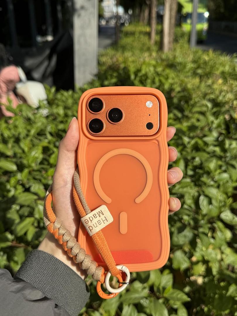 for iPhone 17 Pro Case Cute Wavy Matte Orange |Compatible with MagSafe,Color-Matched Lanyard,Military Grade Shockproof,Slim & Durable,Travel-Ready & Stylish