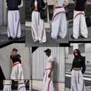 Vamtac Men's Baggy Sweatpants Y2K Stripes Wide Leg Barrel Pants Double Elastic Waistband Casual Lounge Trouser (White, M)