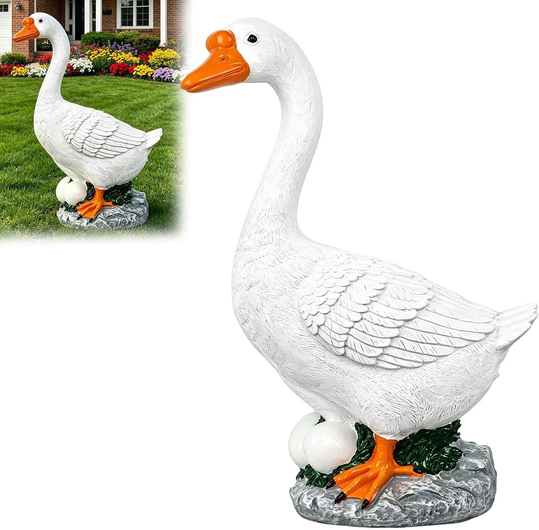 Porch Goose Statue, Large White Resin Porch Goose Garden Yard Lawn Decor, 20 Inches High Figurine Duck for Patio Entryway Accent, Gift for Mom Grandma Wife Women Christmas Valentines Day