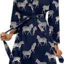 HOTOUCH Womens Robe Lightweight Short Knit Bathrobe Soft Ladies Sleepwear | Super Soft Knit Fabric,3/4 Sleeves with Elastic Cuffs,Two Side Pockets,Fixed Belt,Knee Length. (Blue, XS)