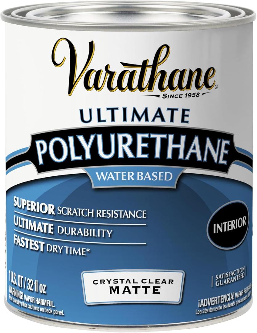 Varathane Water-Based Crystal-Clear Ultimate Polyurethane | Interior Wood Protection | Fast Dry Time | Easy Clean Up | Matte | Quart (1 Quart (Pack of 1))