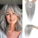 SEIKEA Hair Toppers for Women Real Human Hair, 10" Clip in Bangs Hand-tied Base 1.4 * 2.2inch Natural Realistic with Thinning Hair with Wispy Bangs Light Gray