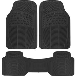 BDK ProLiner Car Floor Mats for Cars Trucks SUV, 3-Piece All-Weather Heavy Duty Rubber Liners with Universal Trimmable Fit, Durable Waterproof Vehicle Auto Floor Mats with Capture Ridges Black