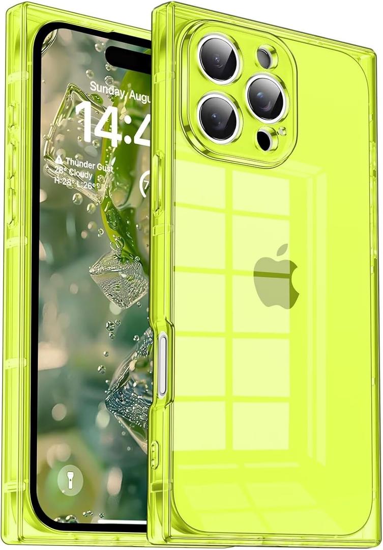 Tzomsze Case Compatible with iPhone 16 Pro Max Clear Case,Camera Protection,Reinforced Corners TPU Slim Shockproof Case Cover for Women Girls 6.9 inch-Transparent Neon (Green)