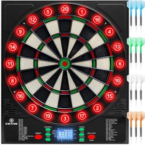 Electronic Dartboard 34 Games 355 Variations with 12 Darts Illuminated Dartboard Dart Storage for 12 Darts