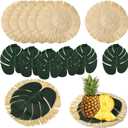 12pcs Luau Placemats and Palm Placemat, Round Luau Fringe Place Mats Tropical Palm Leaf Place Mats Bulk Summer Hawaiian Plate Chargers Table Placemats Tropical Party Supplies