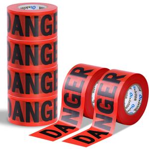 Red Danger Tape 6 Pack, 3 inch x 1000 feet Halloween Decorations Red with a Bold Black Print for High Visibility, Strongest Tape, Weatherproof Resistant Tear Resistant Design
