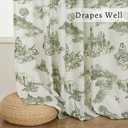 Sage Green Floral Linen Curtains 90 Inches Long for Living Room Bedroom Toile de Jouy Printed Farmhouse Patterned Country Semi Sheer Curtains Back Tab Light Filtering Pattern 90 Inch Window Drapes