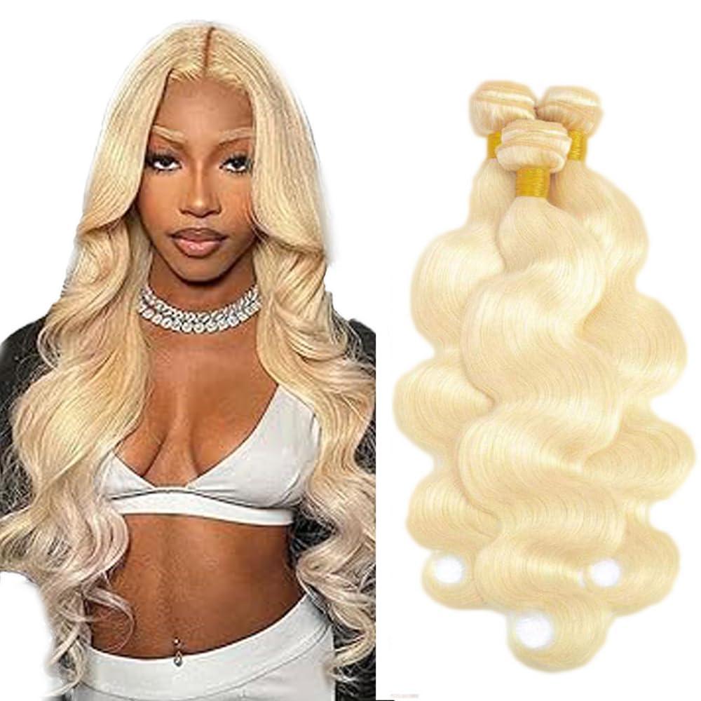 #613 Bundles Human Hair Bleach Blonde Body Wave Bundles 18 18 18 Inch Blonde 3 Bundle Unprocessed Virgin Human Hair Extensions 50 Gram Per Bundle