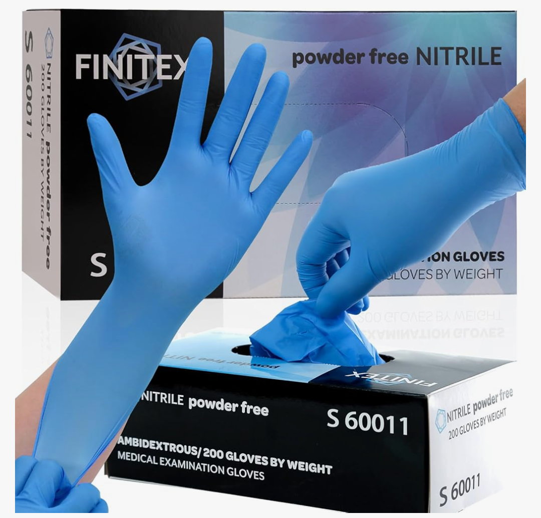FINITEX Blue Disposable Nitrile Exam Gloves - 200 PCS/BOX 3.5mil Rubber Powder-Free Latex-Free Medical Cleaning Food Gloves Size Small