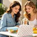 SEEGU Lunch Box for Women, Cute Pink Floral Insulated Cooler Lunch Bag