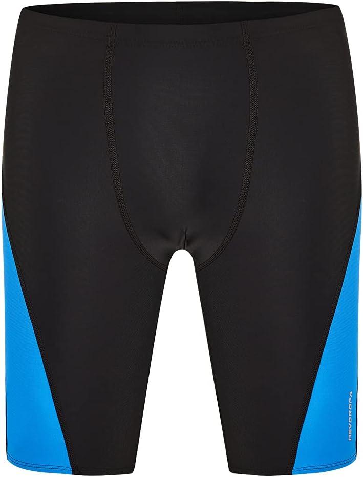 DEVOROPA Boys Swim Jammers Youth Competitive Swim Team Trunks Racing Swimsuit Athletic Swimming Shorts Slim/Standard/Husky (Large, Black/Blue)