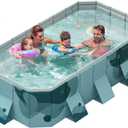Foldable Swimming Pool Non-Inflatable Swimming Pool for Family Adults Hard Plastic Shell Collapsible Rectangle Pool for Outside Backyard Portable Pet Dog Pool (Lake Blue, 295cm)