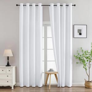 Simplebrand Pure White Curtains for Bedroom Living Room 96 Inches Long 2 Panels Set, Light Filtering Thermal Insulated Curtains & Drapes, Solid Grommet Noise Reducing Window Treatment, W50 x L96 Inch