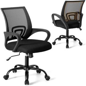 NEWBULIG Computer Desk Office Chair, Ergonomic Mid-Back Swivel Rolling Chair with Breathable Backrest and Lumbar Support Wheels, Mesh Office Chairs for Adults Home Task Gaming Black 1 Pack (Fixed Arm)