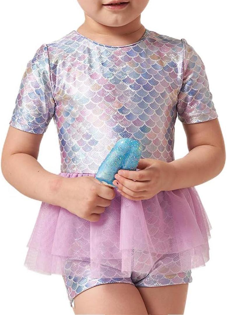 Julysand Toddler Girls One Piece Mermaid Swimsuit with Mesh Skirt Ruffled Swimwear Sun Protection Bathing Suit (4T, Scale Printing 3)