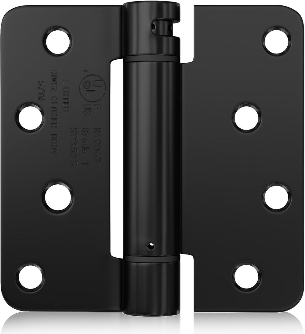 Haidms Self Closing Door Hinges 4 Inch Matte Black Spring Hinge with 1/4" Radius Corner 2 Pack Spring Loaded Hinges for Exterior Interior Doors