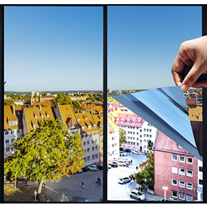 One Way Privacy Window Film,Premium PET Material,Daytime Reflective Heat Control Anti UV Door Sticker,Window Tint for Home Office Living Room,Mercury Blue,35.4 Inch x 6.5 Feet, Pack Of 4