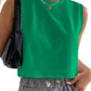 Hilinker Womens Crew Neck Loose Crop Tank Tops Workout Casual Sleeveless T Shirt, Green, Size: Small