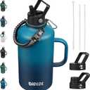 BJPKPK 2/3 Gallon Water Bottle Insulated with Straw Lid, 50oz, 64oz, 87oz, 128oz Large, Stainless Steel Water Bottles with 3 Lids and Paracord Strap, Double Wall Vacuum Metal Water Jug,Vast