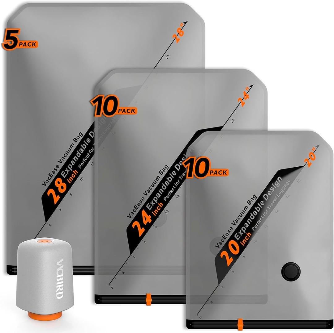 Rechargeable Wireless Pump Travel Storage Bags Set - 25 Pack Portable Space Saver Bags for Travel & Home - Vacuum Compression Packing Seal for Clothes, Blankets, Seasonal Storage