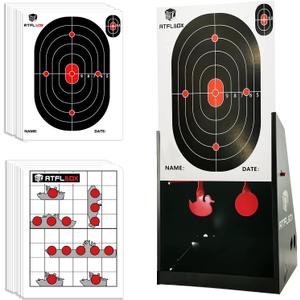 Atflbox 7 x 9 Inch BB Gun Target Trap with 20pcs Paper Targets and Spinning Metal Silhouettes Shooting Targets for Backyard, Outdoor, Indoor, Suitable for Airsoft, Rifle, Pellet Gun