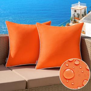 MIULEE Pack of 2 Outdoor Waterproof Pillow Covers Decorative Farmhouse Throw Pillow Covers Square Solid Color Couch Pillow Covers for Patio Tent Bed Sofa Living Room 16x16 Inch Bright Orange