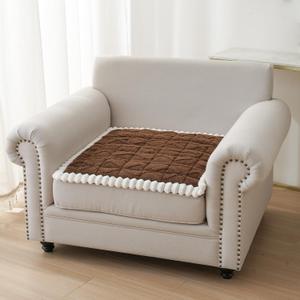 Fuzzy Couch Covers for Dogs, Non Slip Thick Dog Couch Cover Protector, Plush Pet Couch Covers for Sofa Washable, Soft Sofa Cushion Slipcovers Pet Friendly(1PC, Brown, 27.6”x27.6”)