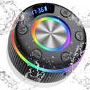 Bluetooth Shower Speaker, Portable Bluetooth 5.3 Speakers Wireless, IP7 Waterproof Mini Speaker with RGB Lights, Suction Cup, Stereo Bass, for Bathroom Party Travel Outdoor, Gift (Black)