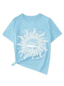 SOLY HUX Graphic Tees for Girl Floral Print Short Sleeve Round Neck T Shirts Tops Light Blue Graphic 11-12Y