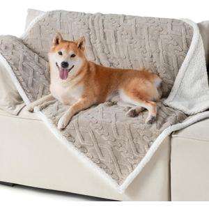 Bedsure Waterproof Dog Blankets for Large Dogs - Pet Blanket for Couch Protector Washable, Jacquard Coral Fleece Cat Throw Blanket, Soft Plush Reversible Furniture Protection, 40"x50", Pale Oak