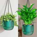 Halatool 2 Pack 6.5 Inch Self-Watering Hanging Planters for Plants, Indoor Hanging Flower Pots for Garden Home Wall Decor, Green
