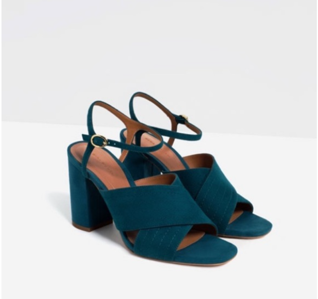 Zara Woman Blue Suede High Heeled Wrap Front Sandals size 38