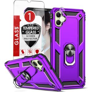 LeYi for A05-Samaung-Phone-Case with Screen Protector and Camera Lens Protector, Samsung A05 Case for Women, Military-Grade Shockproof Magnetic Ring Kickstand Case for Galaxy A05, Purple (6.7 inch (Galaxy A05))