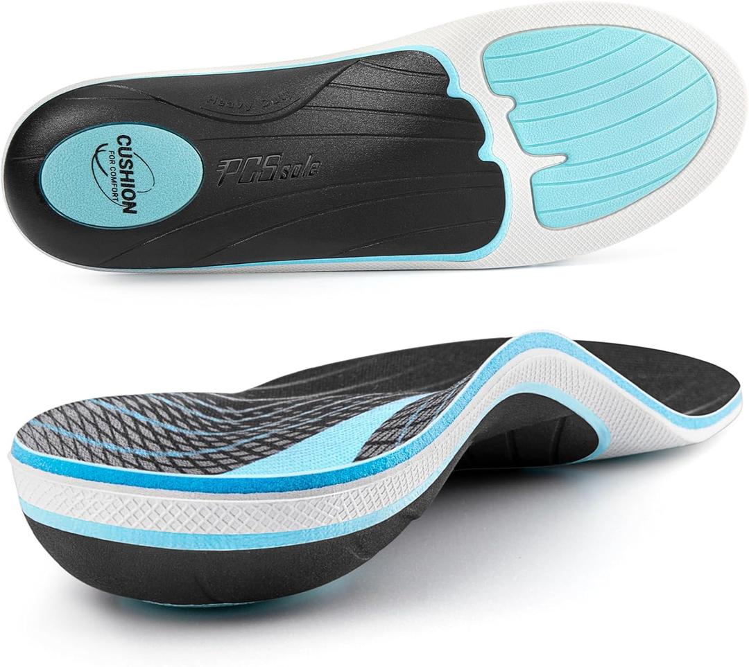 PCSsole Plantar Fasciitis Insoles Men Women- 220+lbs Heavy Duty High Arch Support Inserts with Comfort Cushion Orthotic Pain Relief Insoles for Flat Feet - Arch Pain - Heel Pain -Work Boot Shoe Insole (Mens 8-8.5 | Womens 10-10.5(10.63")(270MM), Black & Blue)