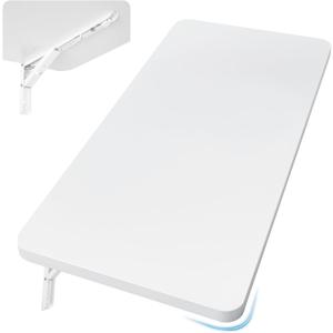 Wall Mounted Folding Table 31.5L x 15.7W, Laundry Folding Table with Heavy Duty Metal Collapsible Shelf Brackets, Wall Mounted Desk Fold Down for Small Spaces, White