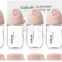 Gulicola Natural Glass Baby Bottle 4 Pack, Newborn Breastfeeding Bottles Set, Extra Slow Flow Nipples (SS), Anti Colic, 0 Months+, 5 oz - Pink