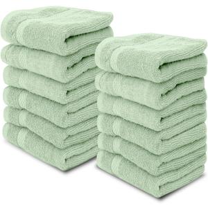 White Classic Luxury Cotton Washcloths 15×24 Inch - Hotel, Spa, Bathroom Face Towel | 4 Pack, Light Green