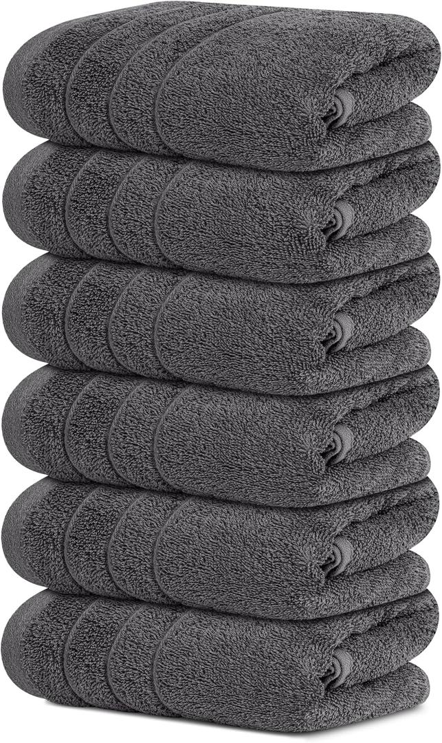 Tens Towels Pack of 6 Hand Towels, 100% Cotton, Lighter Weight, Quick to Dry, 16 x 28 Inches, Super Soft & Absorbent, Perfect for Bathroom & Kitchen, Dark Grey