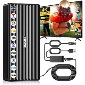 TV Antenna for HD Smart TV Indoor,1000+ Miles Range Digital Outdoor TV Antenna for Free Local Channels, Supports 8K/4K/1080P,33ft Coax Cable (Charcoal)