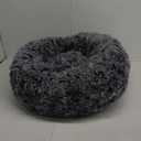 JOLLYVOGUE Large Calming Dog Bed, Anti-Anxiety Donut Cuddler Cat Bed with Anti-Slip Bottom, Fluffy Faux Fur Machine Washable Pet Cushion for Medium Large Dog & Cat, 36"/Smoke Black (Dark Grey)