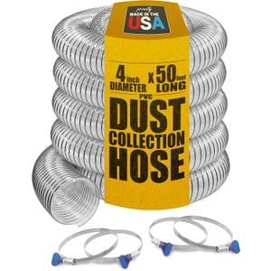 4" x 50' PVC Dust Collection Hose w/4 Thumbscrew Clamps Made In USA